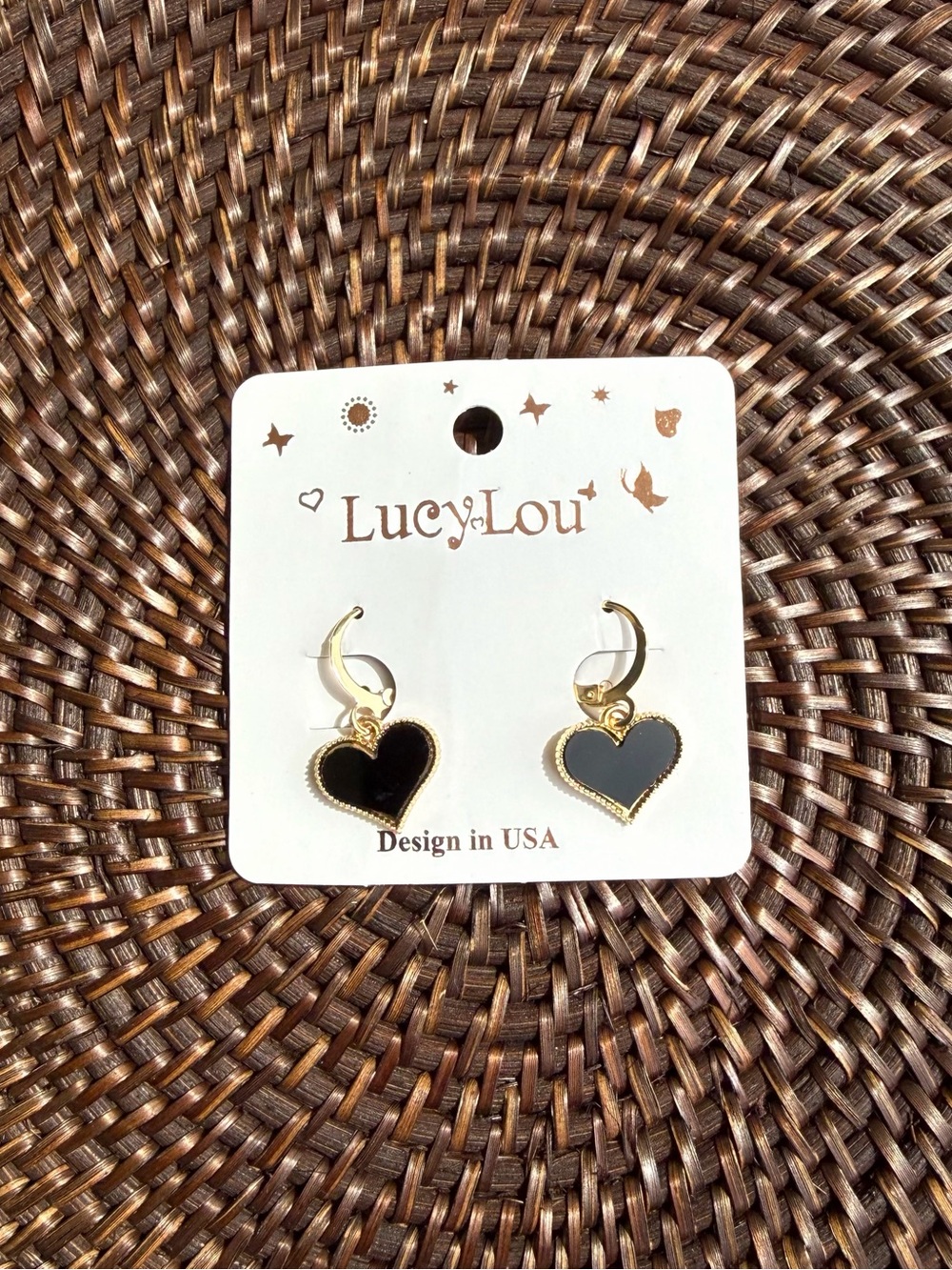 Gold and Black Heart Earrings